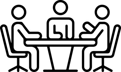 Three people sitting around a table in a meeting or discussion