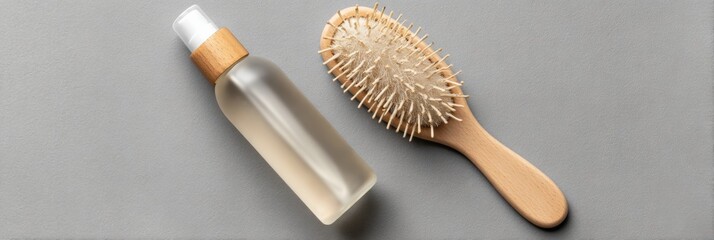 Transform Hair With Nourishing Serum and Brush on Sleek Surface for Beauty Routine