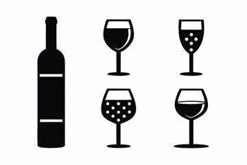 set of Wine and Glass icon silhouette vector illustration