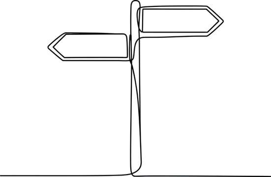 Naklejki Simple hand drawn line art of a directional signpost with two blank arrows