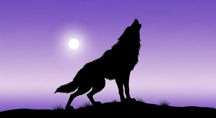 Fototapeta premium Silhouette of Howling Wolf Under Full Moon in Night Sky