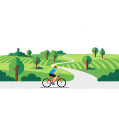Cycling Adventure in the Countryside &ndash; Flat Vector