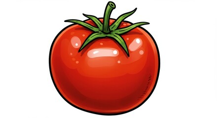 Fresh Red Tomato Illustration - A vibrant illustration of a single, ripe red tomato on a white background. Perfect for food blogs, recipes, and healthy eating content