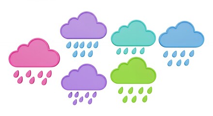 Pastel colored rain clouds icons
