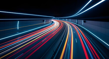 Speed Light Trails in Tunnel with Motion Blur