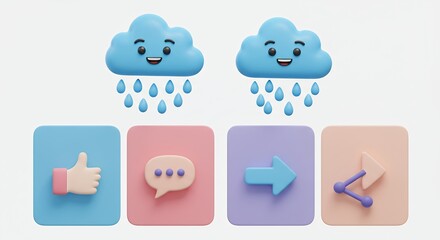 Obraz premium Social media icons and clouds illustration