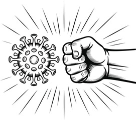 Fist punching a virus symbol representing fighting against disease