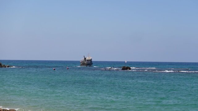 Israel Tel Aviv- Yafo and Andromeda Rock View on Mediterranean Sea and famous Beach