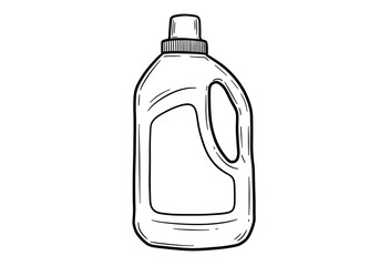 Illustration of a plastic bottle with a handle and a cap in black and white outline