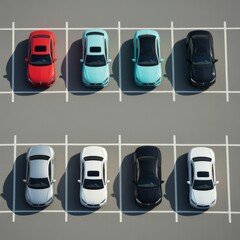 A bird's eye view of neatly arranged parking lot