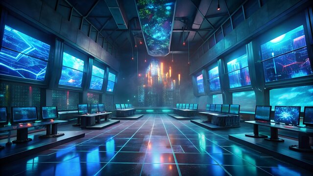 The interior of a modern, empty subway station in a city like Hong Kong or Moscow, with sleek architecture and a lit tunnel