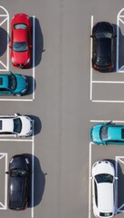 A bird's eye view of neatly arranged parking lot