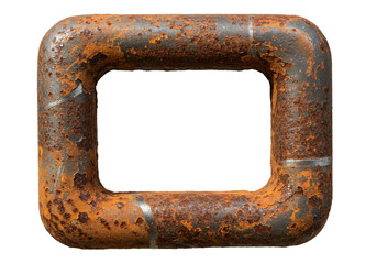 A rusty metal rectangular ring with rounded corners isolated on a white background