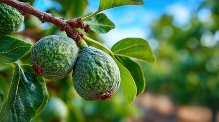 Fototapeta premium Close-up of unripe figs on branch