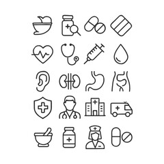 Set of Healthcare and Medical Related Line Icons. Outline Symbol Collection