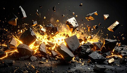 Fototapeta premium Exploding Volcanic Rocks with Glowing Lava – Intense Eruption Concept 