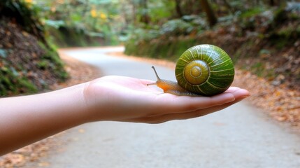 Hand Holding a Striking Green and Gold Snail