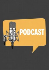 Podcast text in a speech bubble with a professional studio microphone