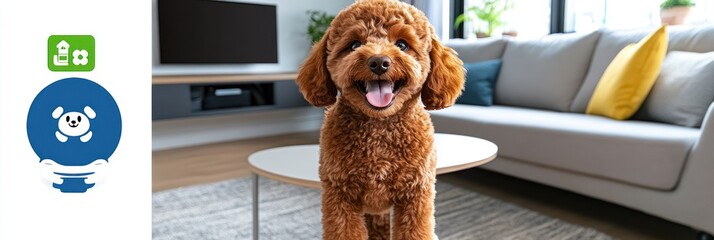 Happy Brown Poodle in Modern Living Room
