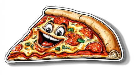 Happy Pepperoni Pizza Slice Cartoon Illustration