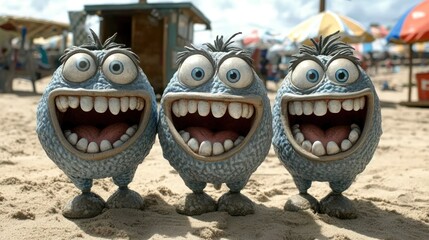 Happy Monsters on the Beach