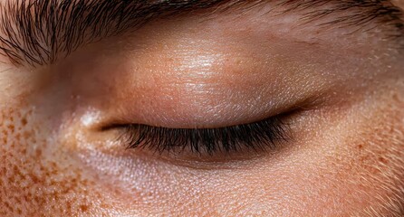 Close-up of a closed eye with freckles.