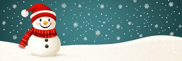Happy Snowman with Scarf and Snowfall Background