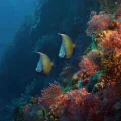 Colorful Underwater Scene with Fish and Vibrant Coral Reef