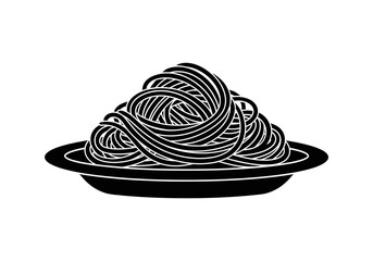Flat Black Silhouette Icon of Spaghetti Served on Plate – Minimalist Vector Style for Italian Cuisine, Food Apps, and Menu Design
