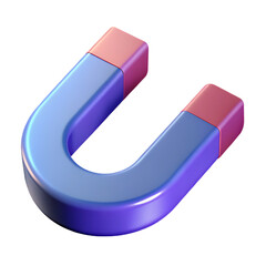 Realistic 3D Illustration of U-Shaped Magnet with Vibrant Colors and Transparent Background PNG