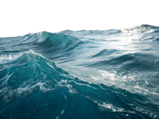 Dynamic ocean waves with sunlight reflecting on the water surface