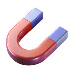 Realistic 3D Illustration of U-Shaped Magnet with Vibrant Colors and Transparent Background PNG