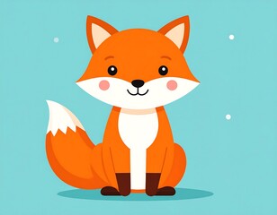 Obraz premium A cute, cartoon fox sits on a light-blue background