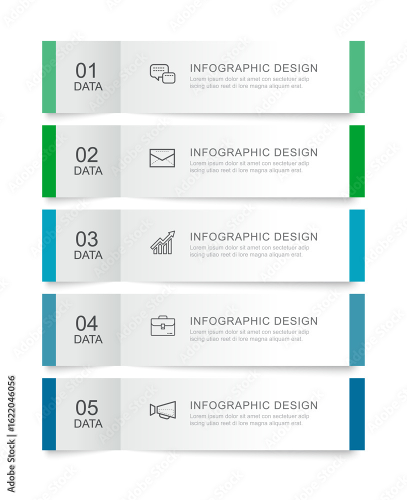 Poster 5 data infographics rectangle tab index template. illustration business abstract background.
