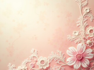 Delicate pink cherry blossom branches framing the corners on a bright, soft background. Symmetrical spring floral design perfect for invitations, greeting cards, or elegant banners