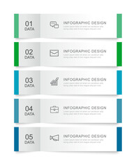 5 data infographics rectangle tab index template. Illustration business abstract background.