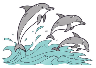 Obraz premium Dolphin Pod Swimming Gracefully in Ocean Waters with Playful Motion