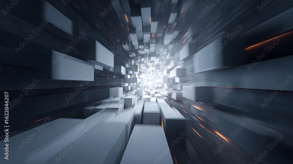Poster futuristic abstract tunnel background with geometric shapes creates a sense of depth and motion, per