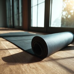 Serene Home Yoga Space with Rolled Mat and Natural Light