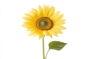 Vibrant Sunflower with Green Leaf Isolated on White sunflower isolated vibrant green leaf flower pet