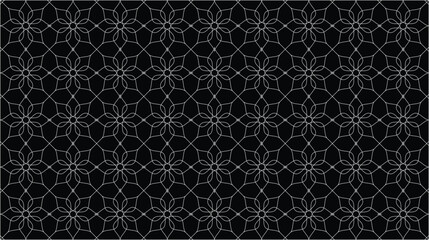 black background graphic vector with geometric patterns and abstract white line art, and a seamless repeat for horizontal backgrounds or textured backdrops for design elements and fabrics