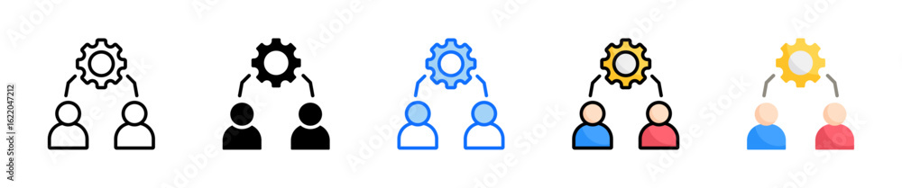 Poster team building icon set multiple style collection