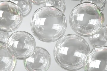 Many clear bubbles, light grey background
