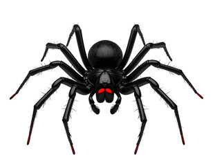Obraz premium A highly detailed realistic illustration of a menacing black spider with glowing red eyes on a transparent background.