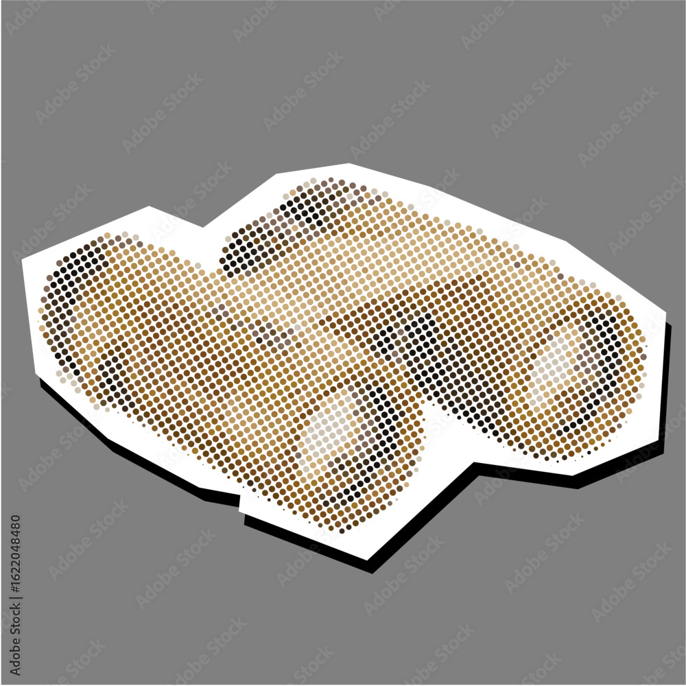 Poster halftone stipple binocular dotted collage element pointillize in paper torn vector. represents obser