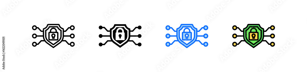 Poster cyber shield icon set multiple style collection