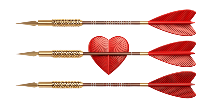 Set For darts with one hitting the heart isolated on transparent background