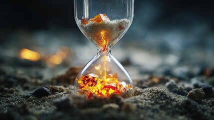 Translucent hourglass with memories as sand, some grains glowing red to signify cognitive health concerns.