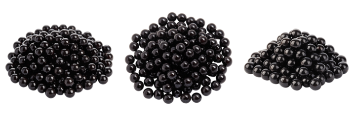 Set For piles of black caviar are isolated on transparent background