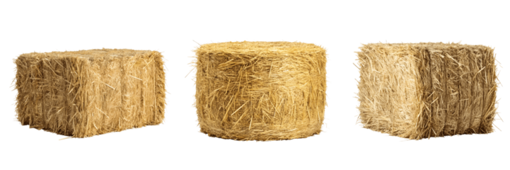 Set For hay bales in different shapes isolated on transparent background